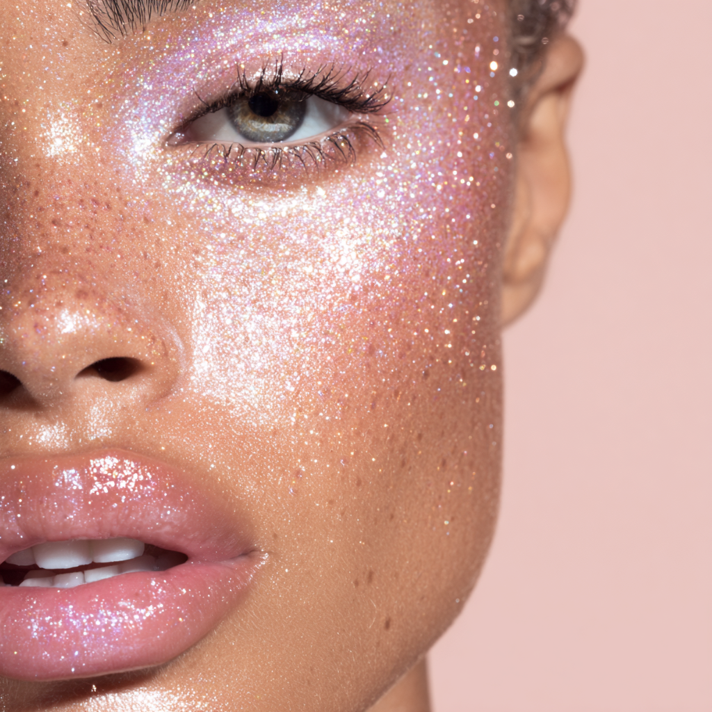 Generative beauty portrait with iridescent skin texture